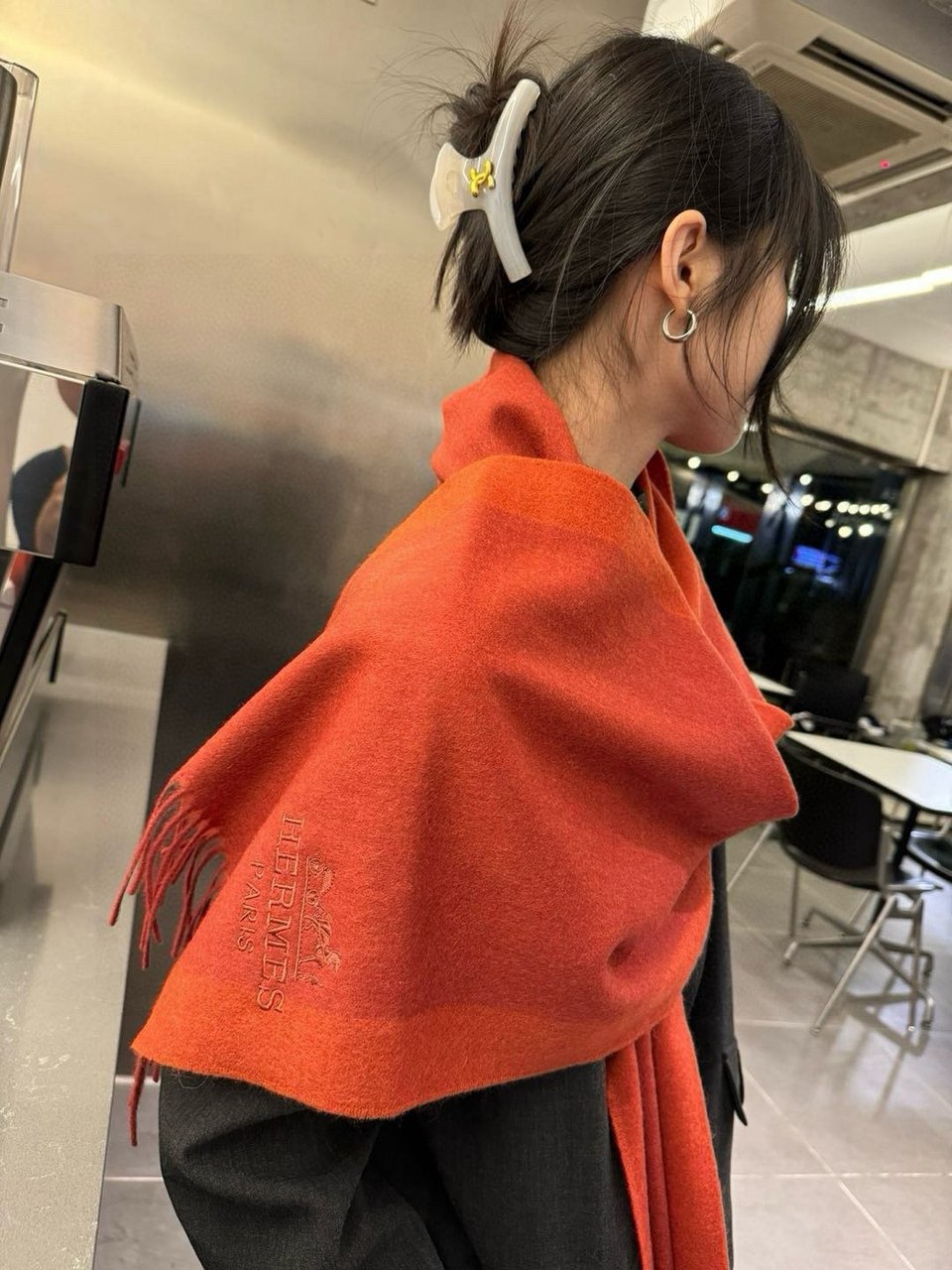 Hermes Cashmere Scarf Ombre Orange For Women 180cm view 4