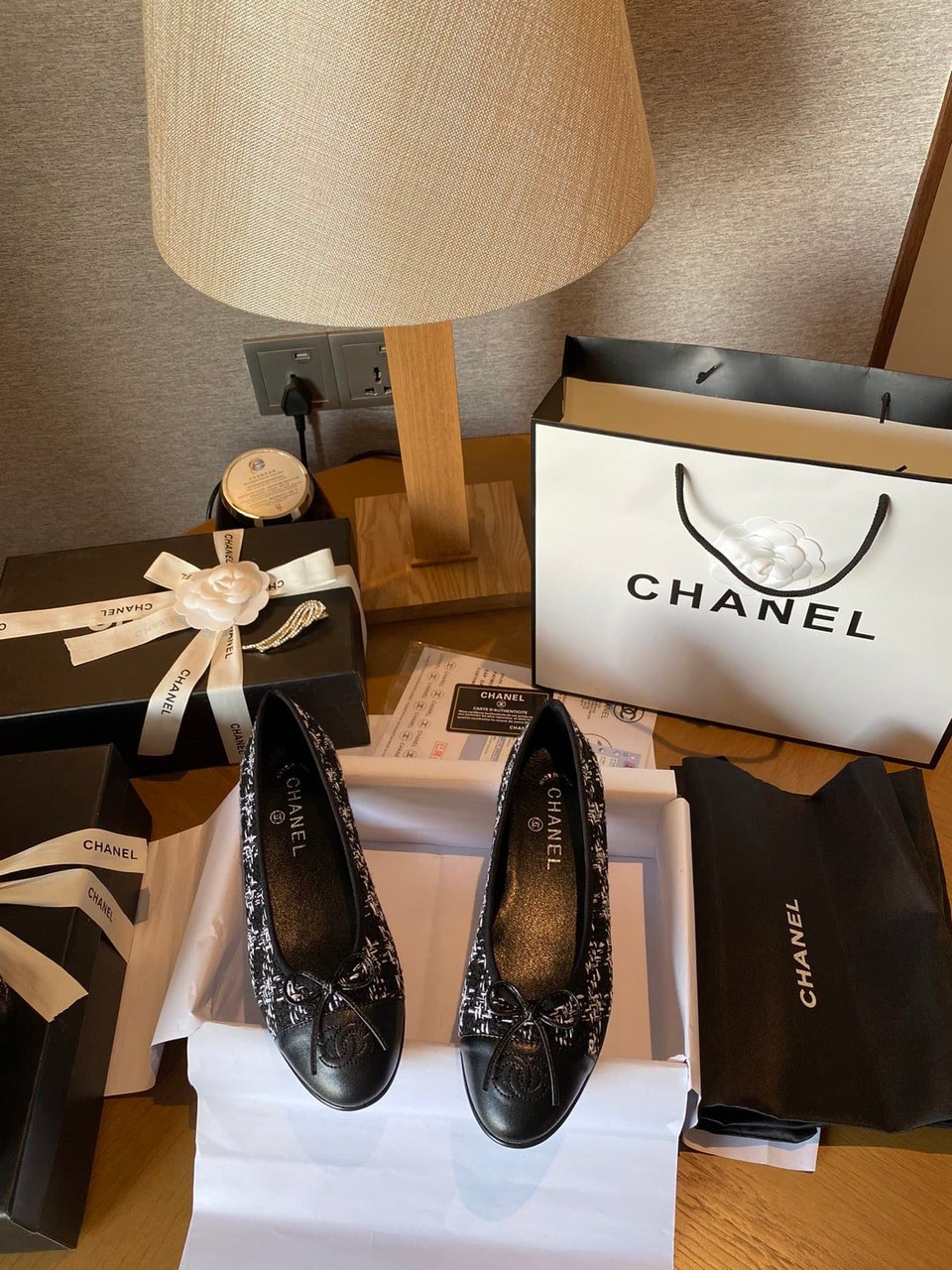 Chanel Plain Toe Rubber Sole Casual Style Tweed Black view 5