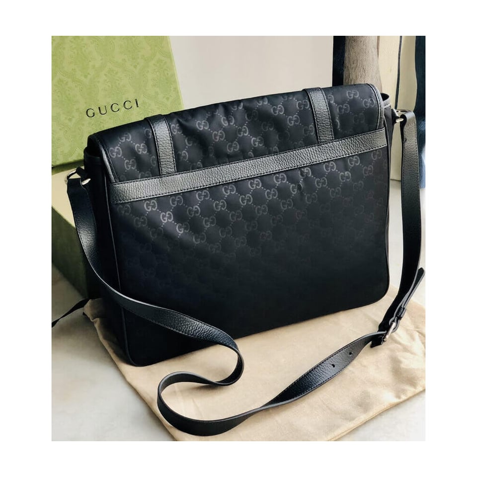 Gucci GG Guccissima Black Medium Nylon Messenger Bag 510334 view 6