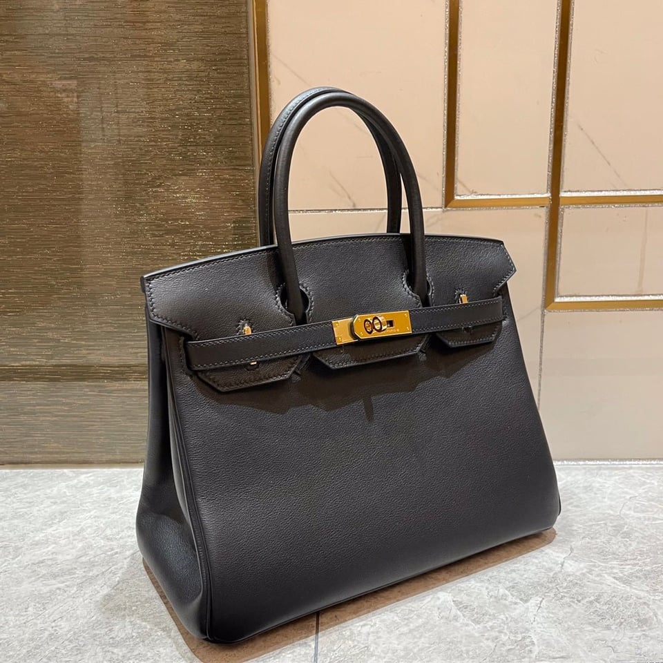Hermes Birkin 25Cm Black Swift Leather Gold Hardware view 2