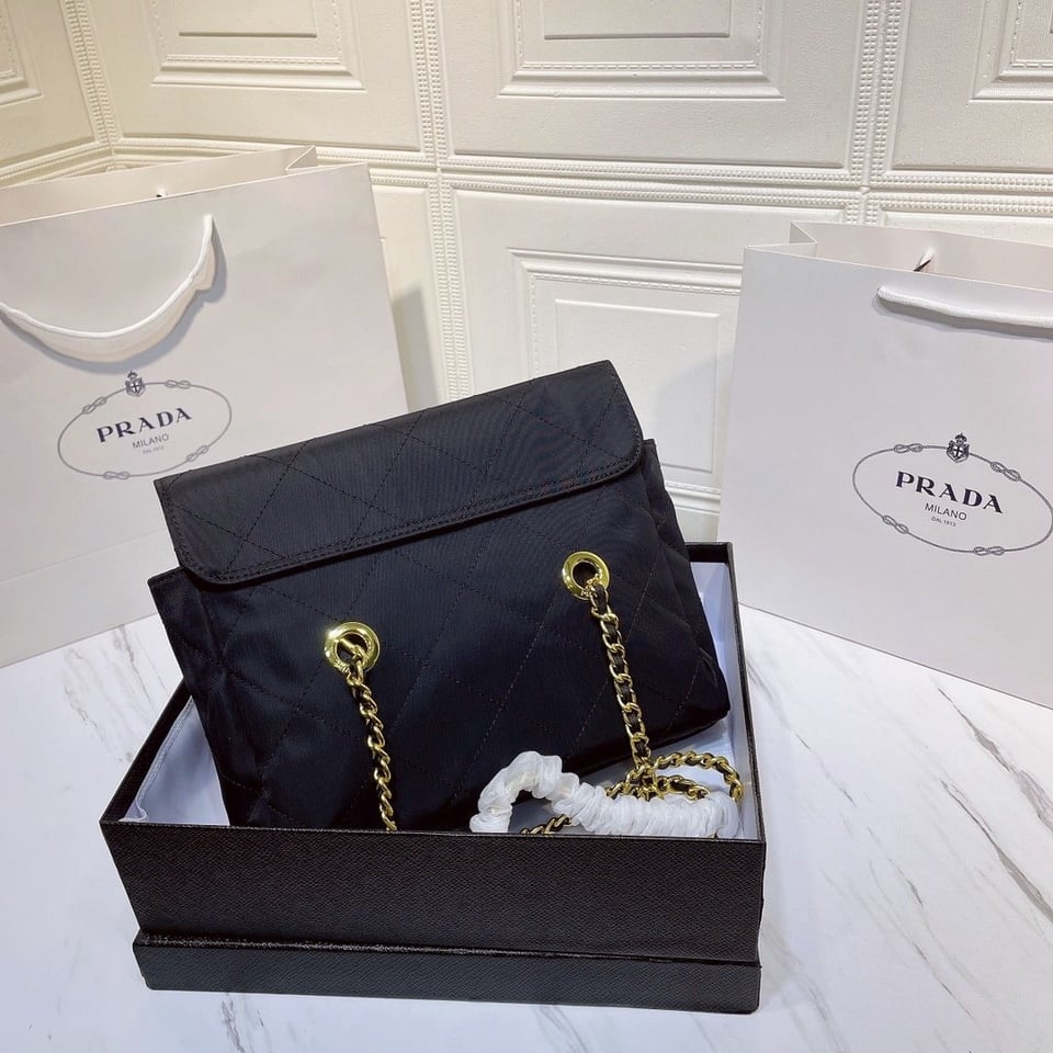 Prada Black Quilted Nylon Vintage Shoulder Bag Black 28Cm view 3