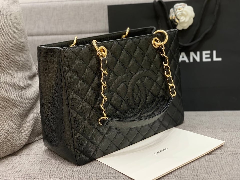 Chanel Grand Shopping Tote Bag 34Cm Black Caviar Gold Hardware view 8