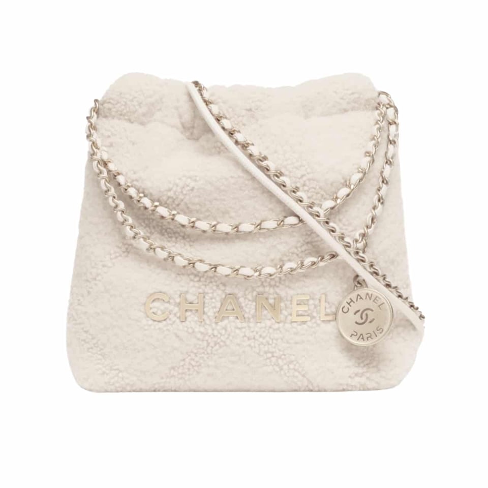 Chanel 22 Mini Handbag Shearling &amp;Amp; Gold Tone Metal White 20Cm/7.9in