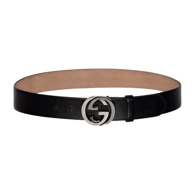 Gucci Wide Belt With Interlocking G Buckle Black Leather 874733 CVE0X 1000
