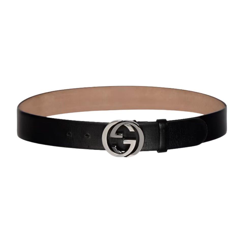 Gucci Wide Belt With Interlocking G Buckle Black Leather 874733 CVE0X 1000