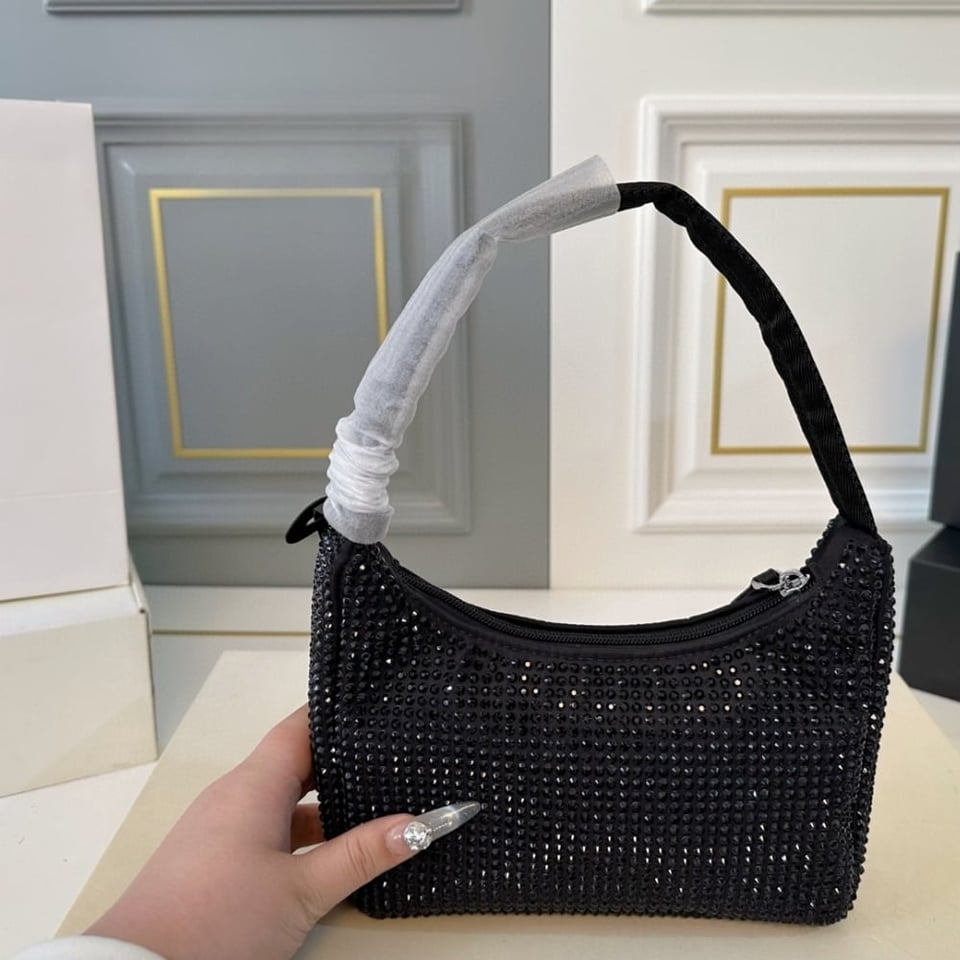 Prada Re Edition Satin Mini Bag With Crystals Black 21Cm view 4