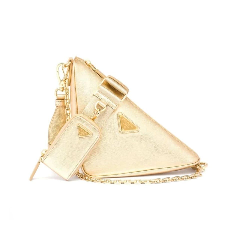 Prada Triangle Saffiano Leather Shoulder Bag Gold 28Cm view 2