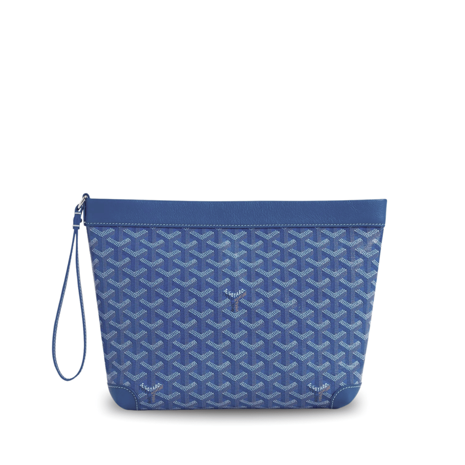 Goyard Conti Pouch 24cm Sapphire Blue Lambskin And Goyardine Canvas
