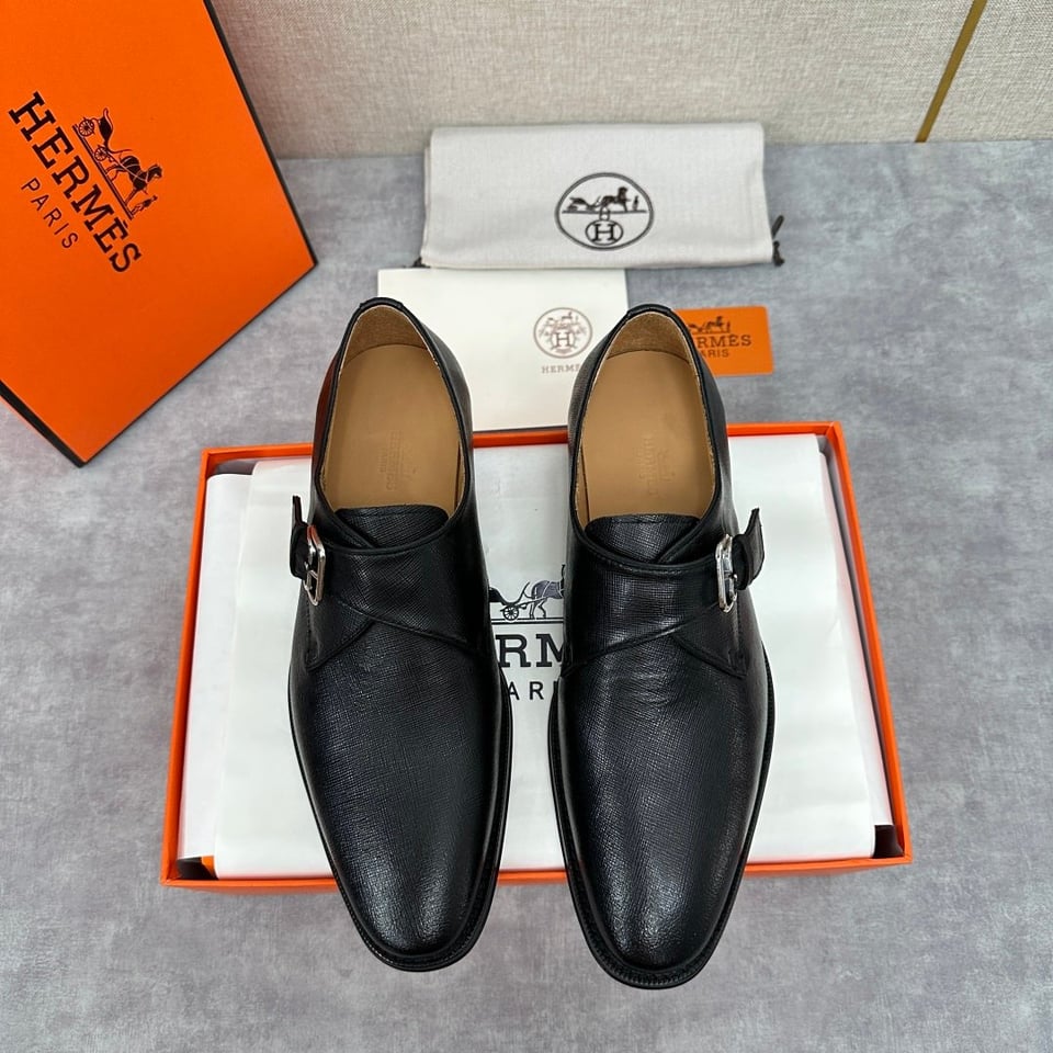 Hermès Norris Black Evercolor Leather Derby- Shoes for Men view 11