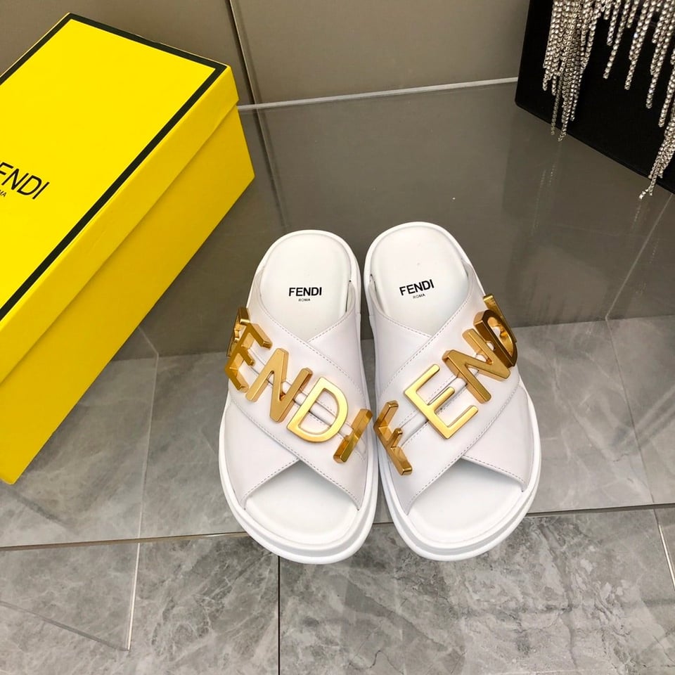 Fendi Fendigraphy Leather Slides White view 7