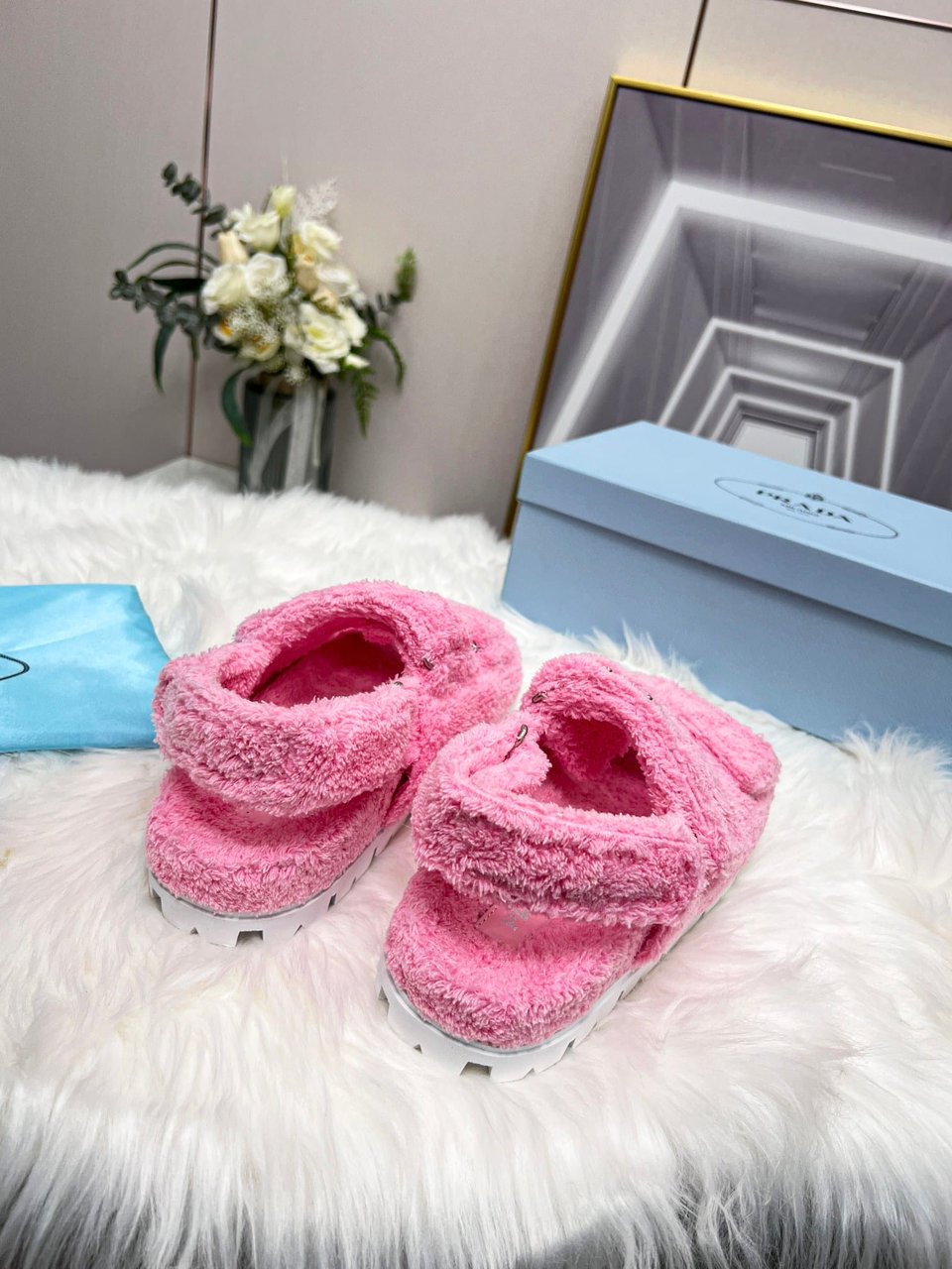 Prada Petal Pink Terrycloth Sandals 1X737Mh39F0442Fd020 view 8
