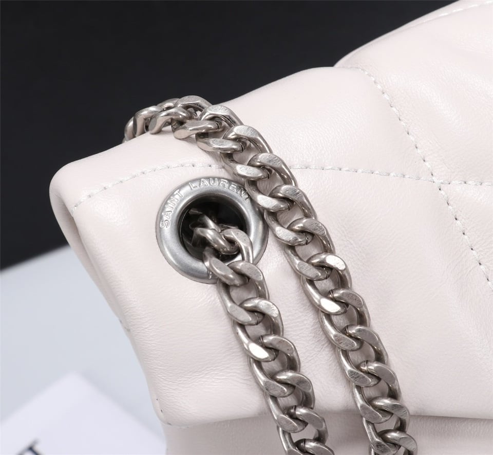 Saint Laurent Loulou Small Chain Bag In Matelasse Y White Silver 29Cm view 6