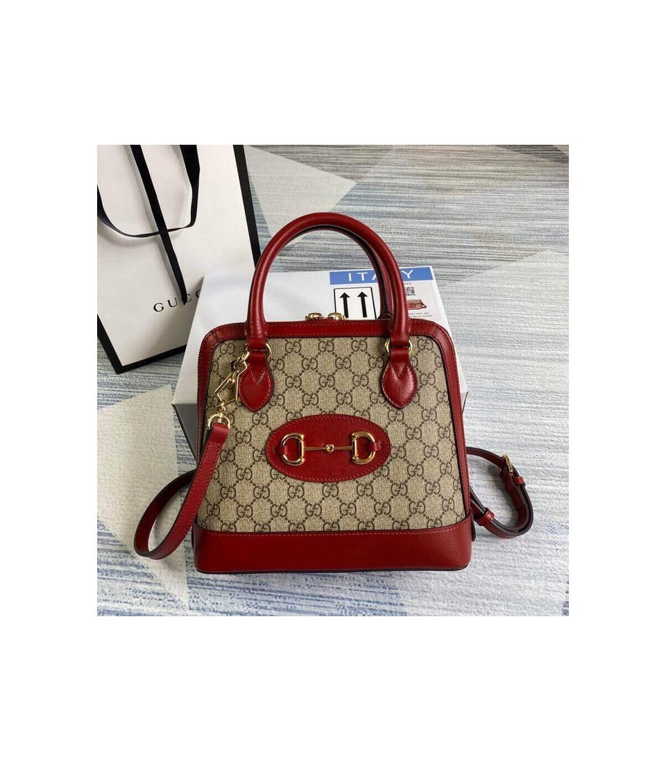 Gucci 1955 Horsebit mall Top Handle Bag In Red GG Supreme Canvas view 3