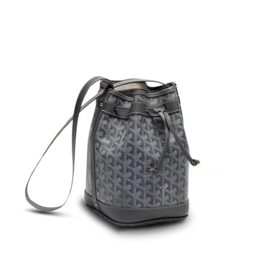 Goyard Petit Flot Bucket Bag 22 Cm Gray Goyardine Canvas And Lambskin Trim view 2
