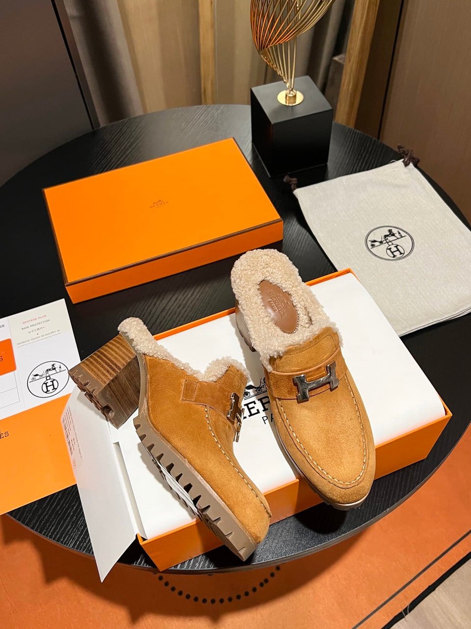 Hermes Flore 60 Mule Light Brown view 7