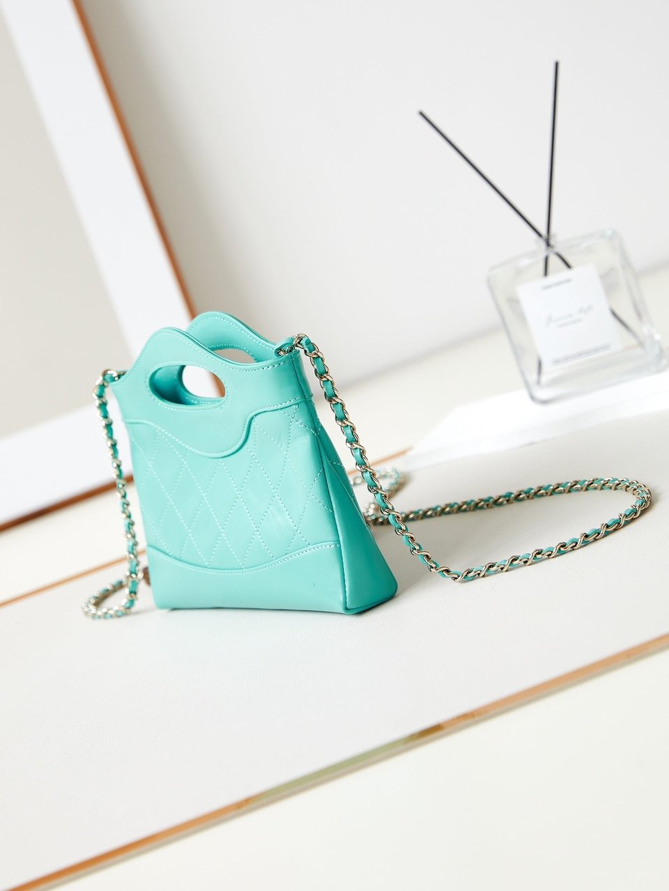 Chanel 24S31 Nano Shopping Bag 17.5Cm Cloud Blue Lambskin Gold Hardware view 4