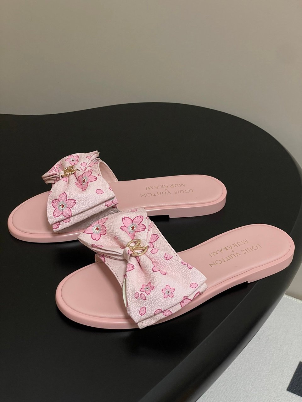 Louis Vuitton x Takashi Murakami Lily Flat Mule Bow Slide Sandals Pink- White 1AGVYA view 8