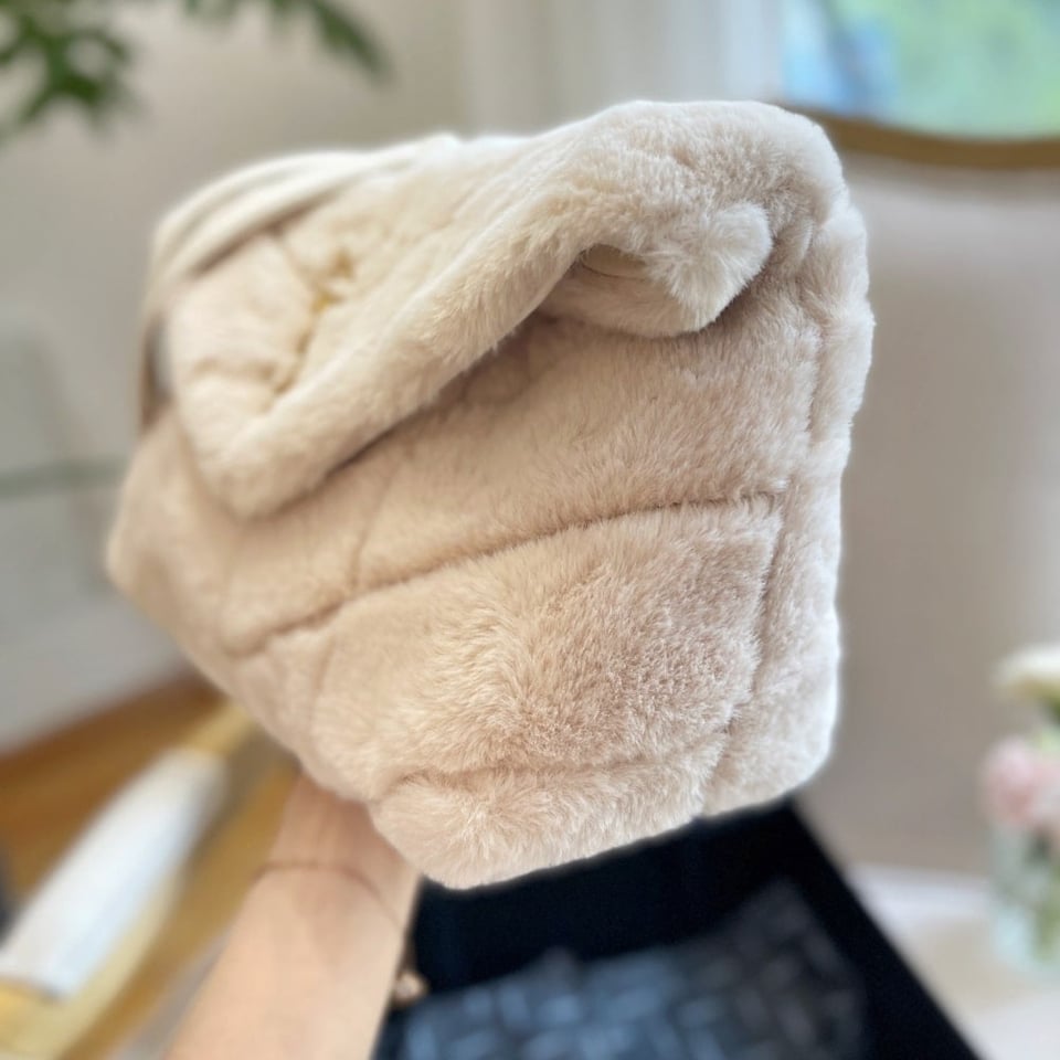Saint Laurent Puffer Bag In Shearling White 28Cm view 7