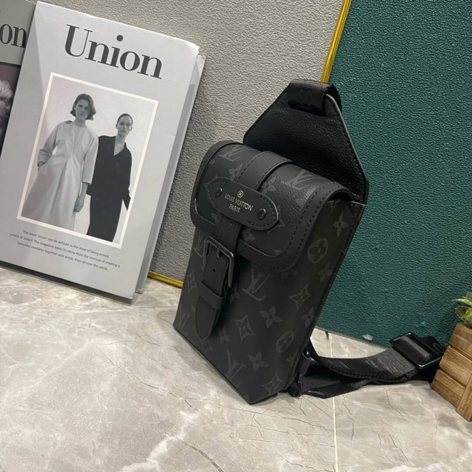 Louis Vuitton Monogram Eclipse Saumur Slingbag 26cm/10.25in Black M45912 view 3