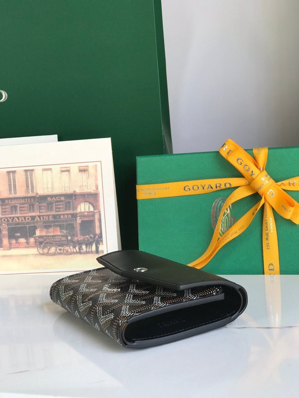 Goyard Saint-Gabriel Wallet 12 Cm Black Calfskin And Goyardine Canvas view 7