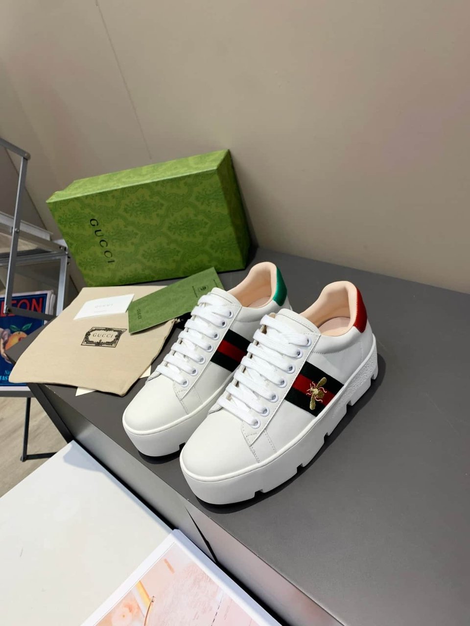Gucci Ace Embroidered Platform Sneaker ?White 577573 Dope0 9064 view 4