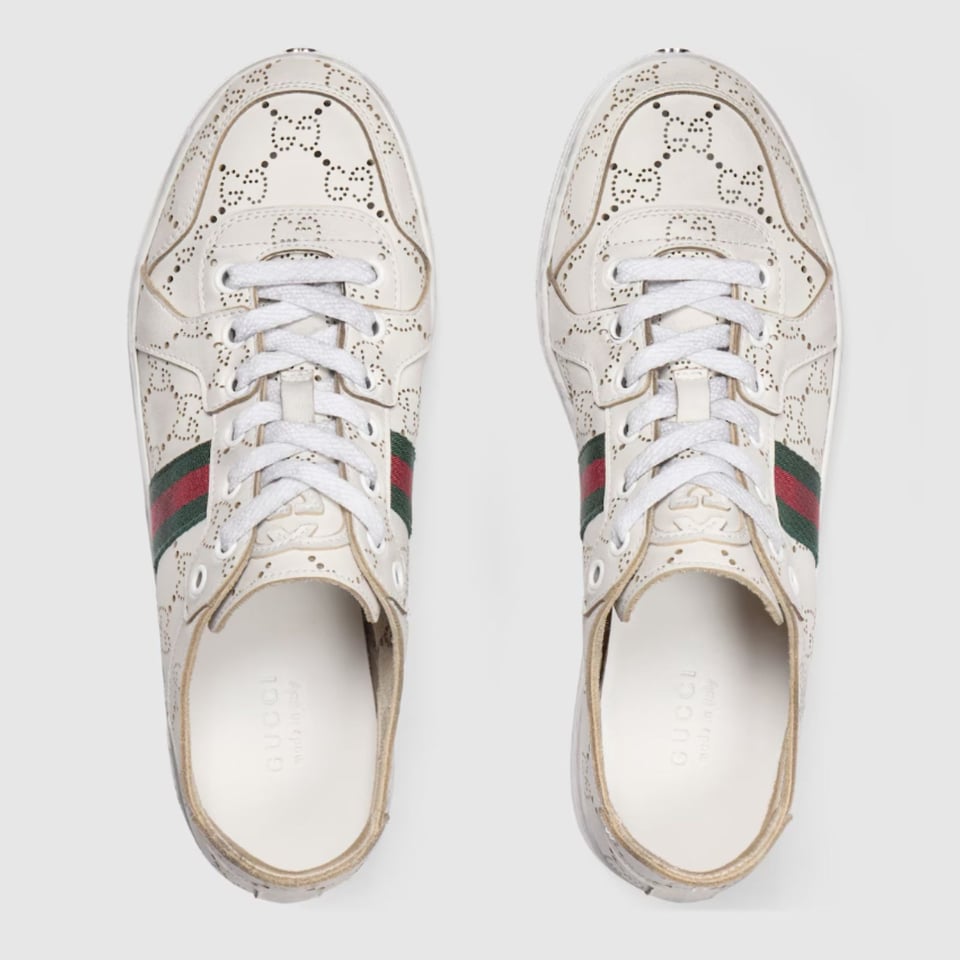 Gucci Stretch Low-top Trainer ‎White Lasered GG Soft Leather 865050 For Women view 2