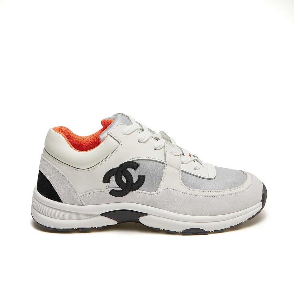 Chanel Suede And Leather Cc Low Top Sneakers White Orange view 2