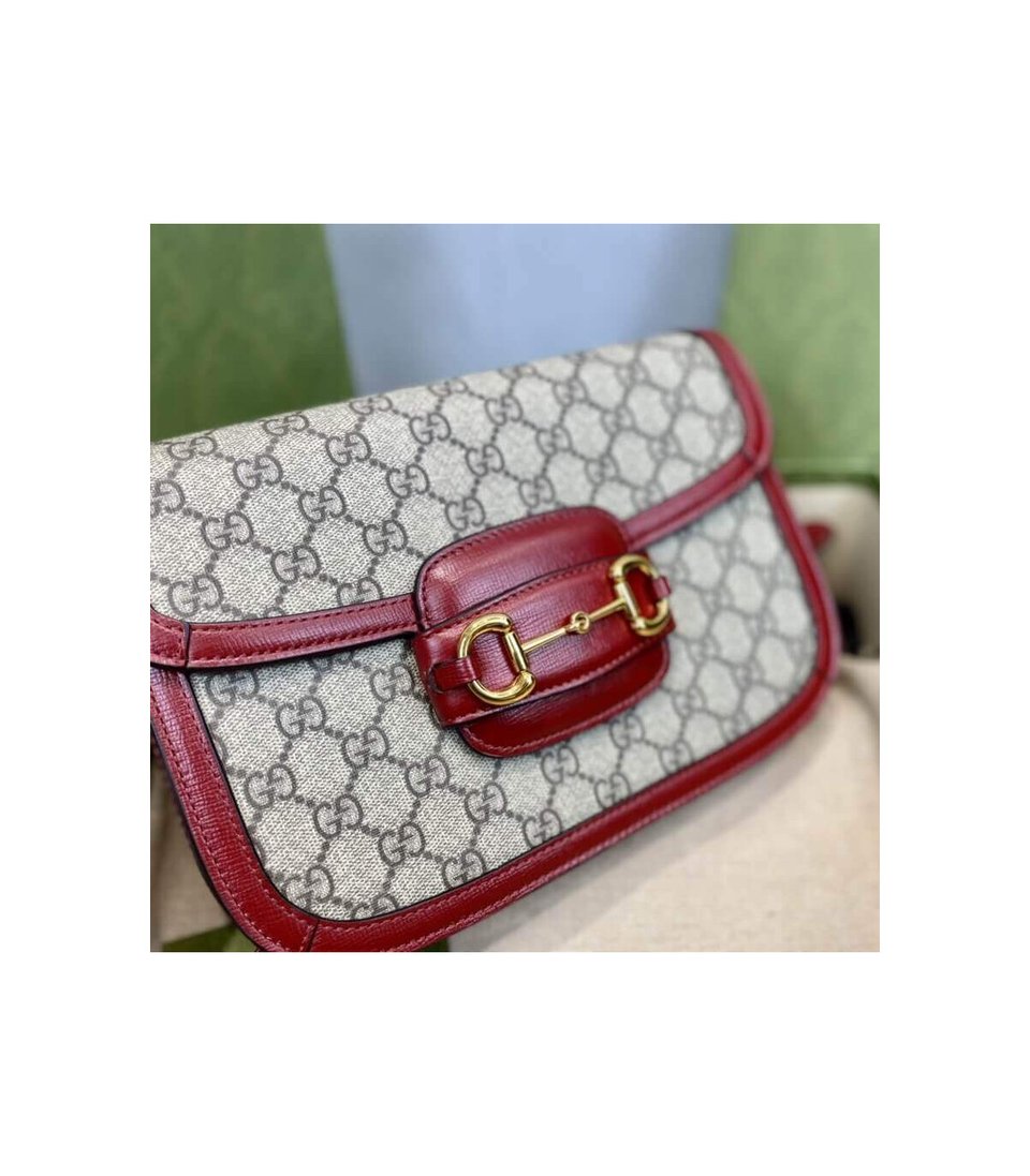 Gucci 1955 Horsebit Red GG Supreme Canvas Shoulder Bag 25cm view 8