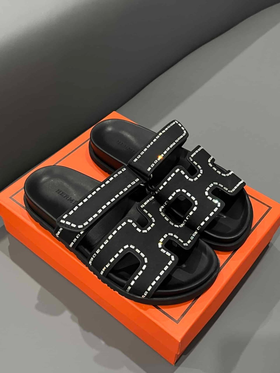 Hermes Chypre Sandal Suede Crystal Black view 6