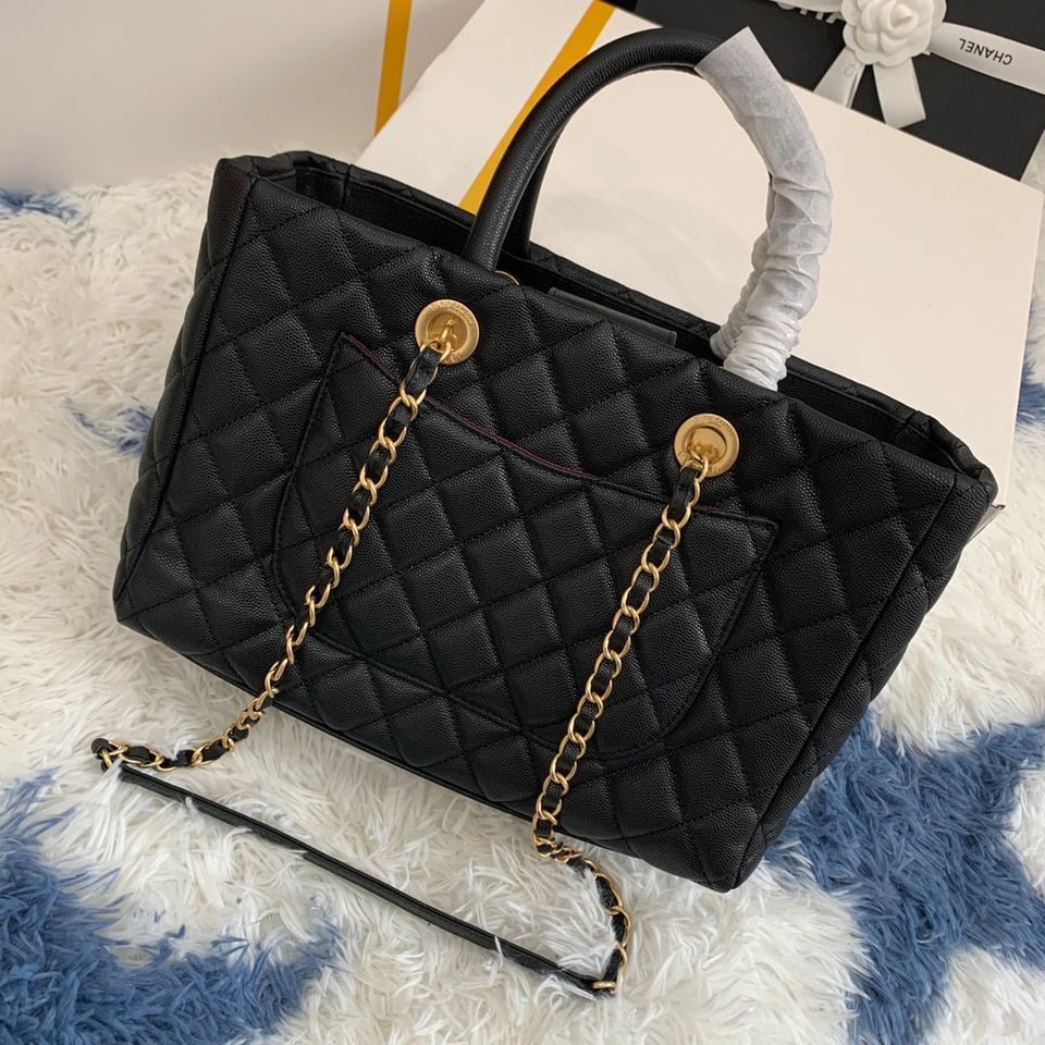 Chanel Shopping Bag 30Cm Black Quilted Caviar Leather Ghw view 7