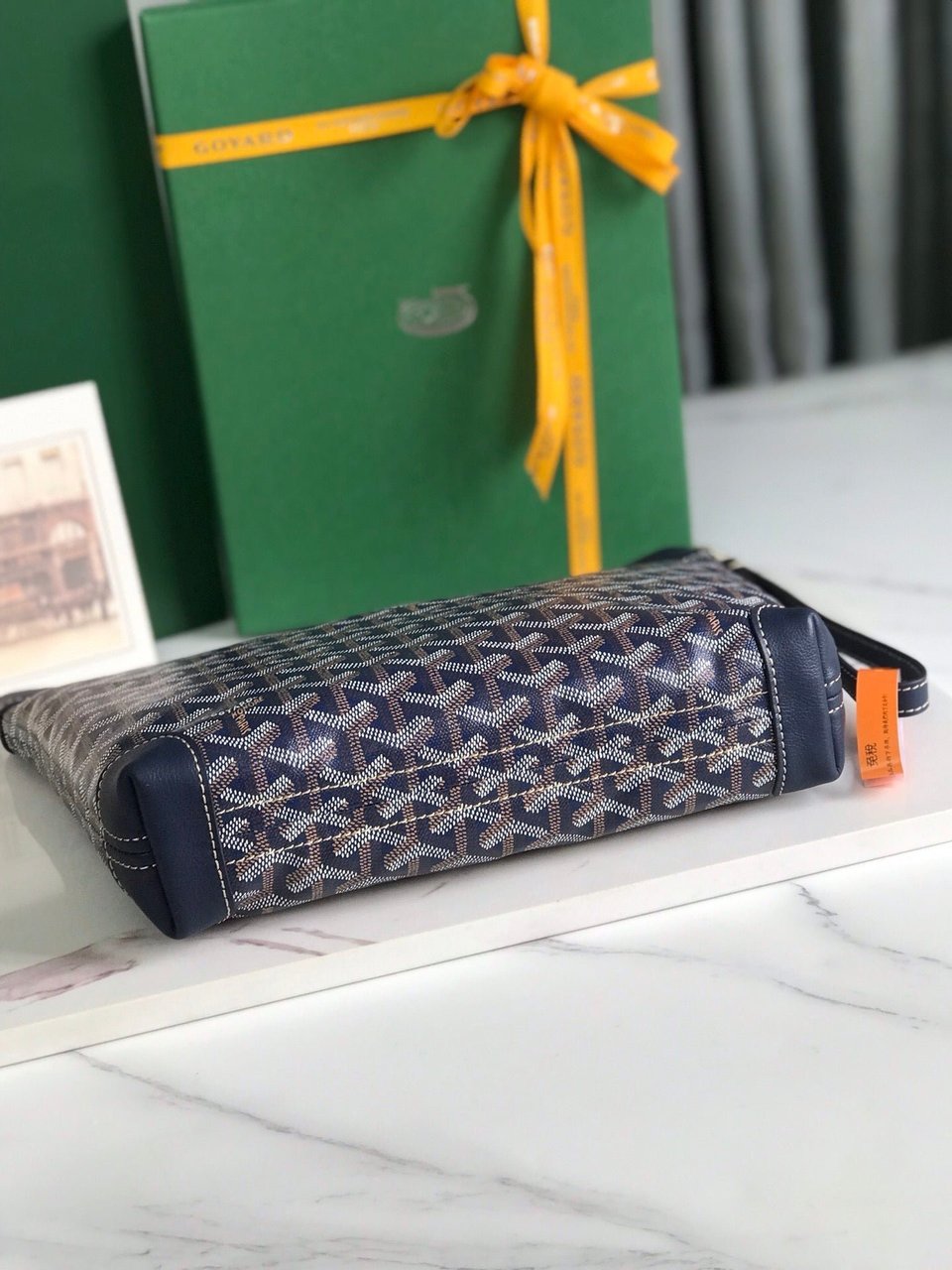 Goyard Conti Pouch 24 Cm Navy Blue Lambskin And Goyardine Canvas view 9
