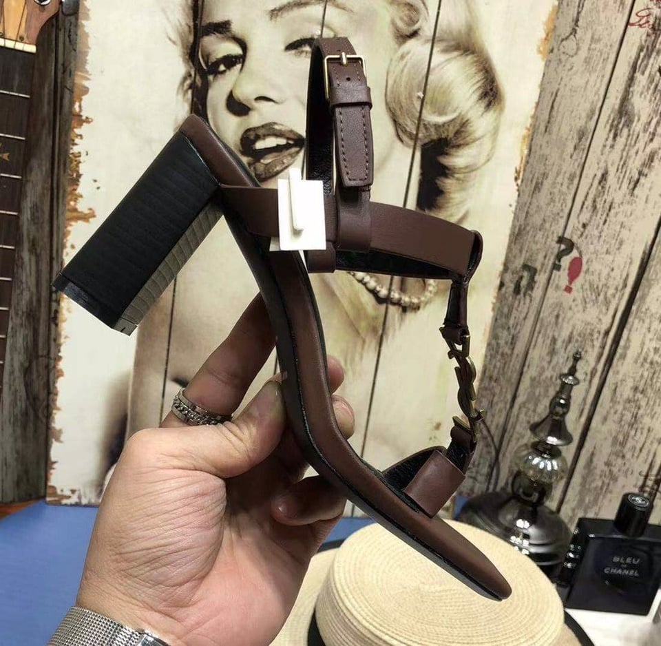 Saint Laurent Cassandra Leather Slingback Sandals Brown view 6