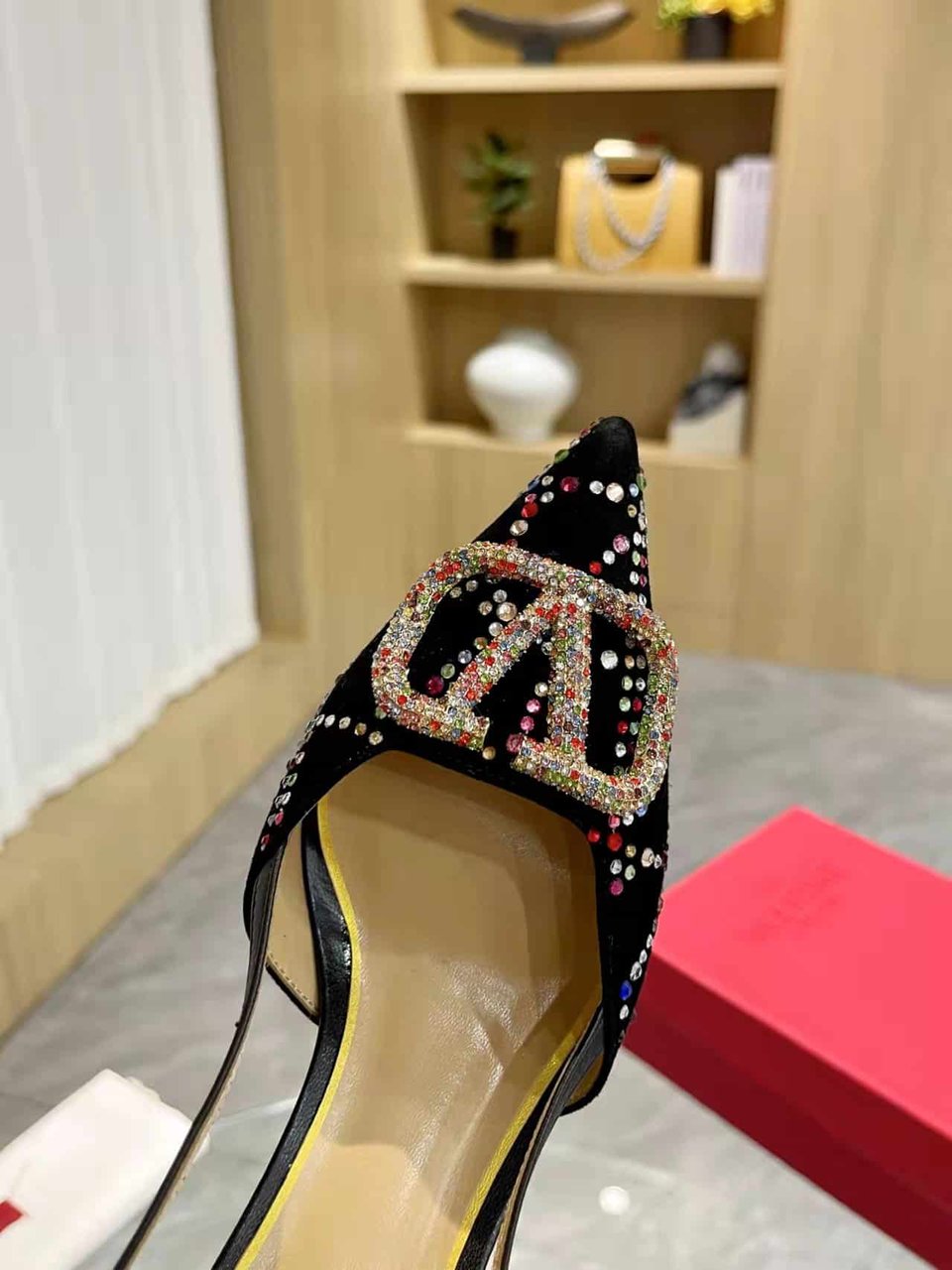 Valentino Vlogo Signature Back Strap Crystal High Heels Black view 3