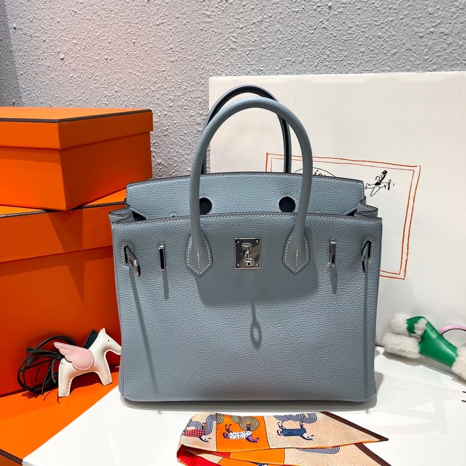 Hermes Birkin 30Cm Cloud Blue Togo Leather Silver Hardware view 2