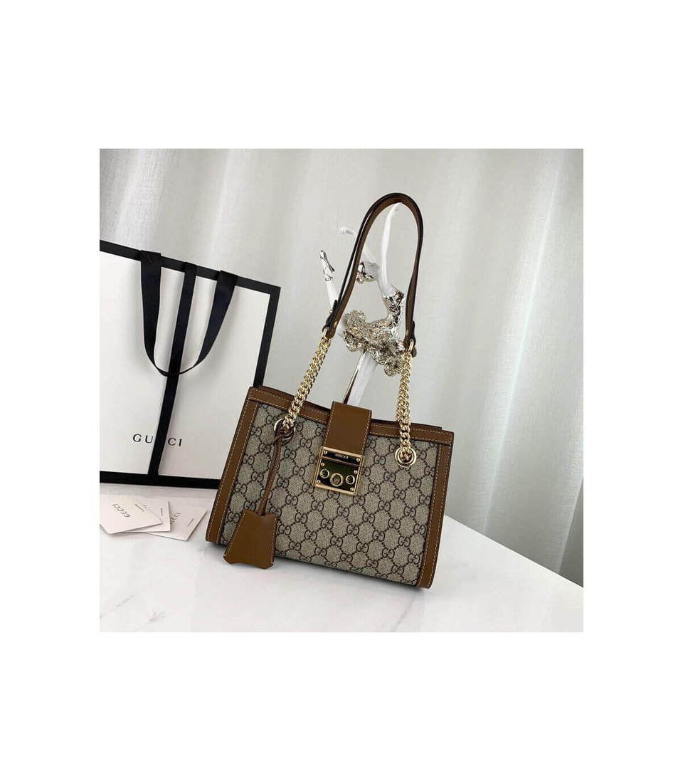 Gucci GG Supreme Padlock Small Shoulder Bag Brown 26cm view 5