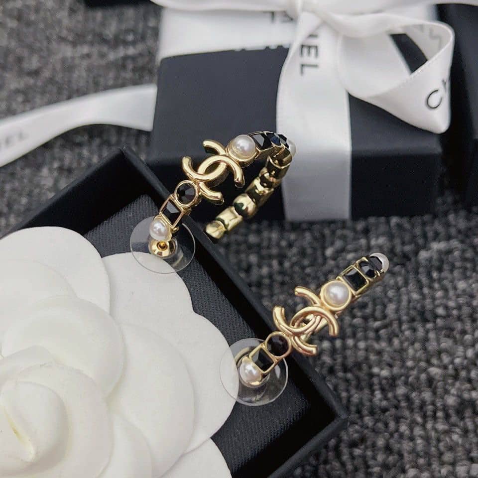 Chanel Gold &amp;Amp; Black Metal Hoop Earrings view 6