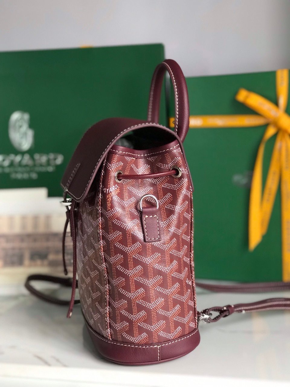 Goyard Alpin Mini Backpack 21 Cm Wine Red Lambskin And Goyardine Canvas view 5