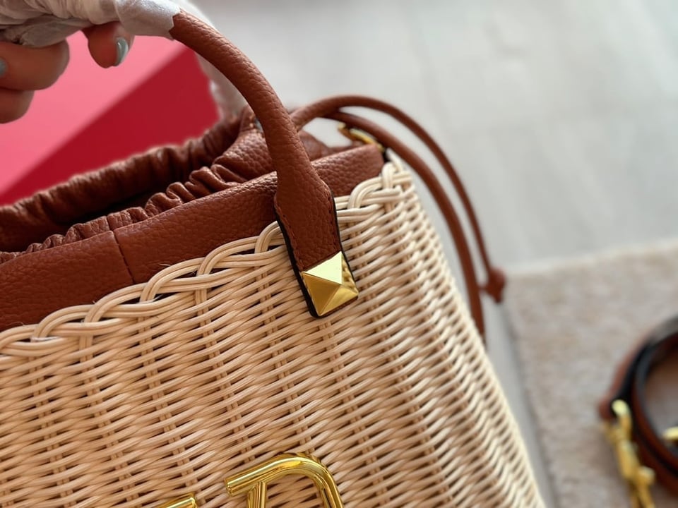 Valentino Garavani Wo Vlogo Small Wicker Basket Bag Beige 25Cm Xw2B0K41Ymp 43S view 8