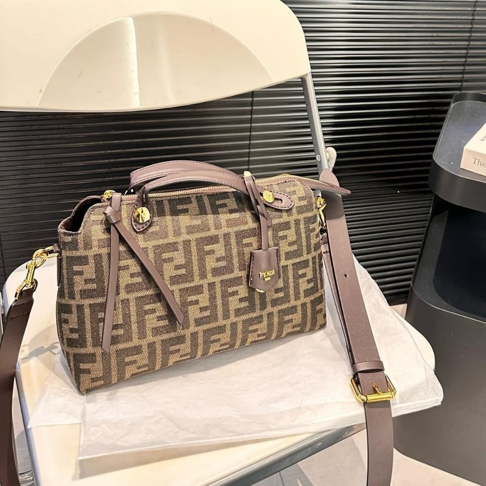 Fendi By The Way Soft Medium Brown Ff Jacquard Fabric Bag 27Cm view 3