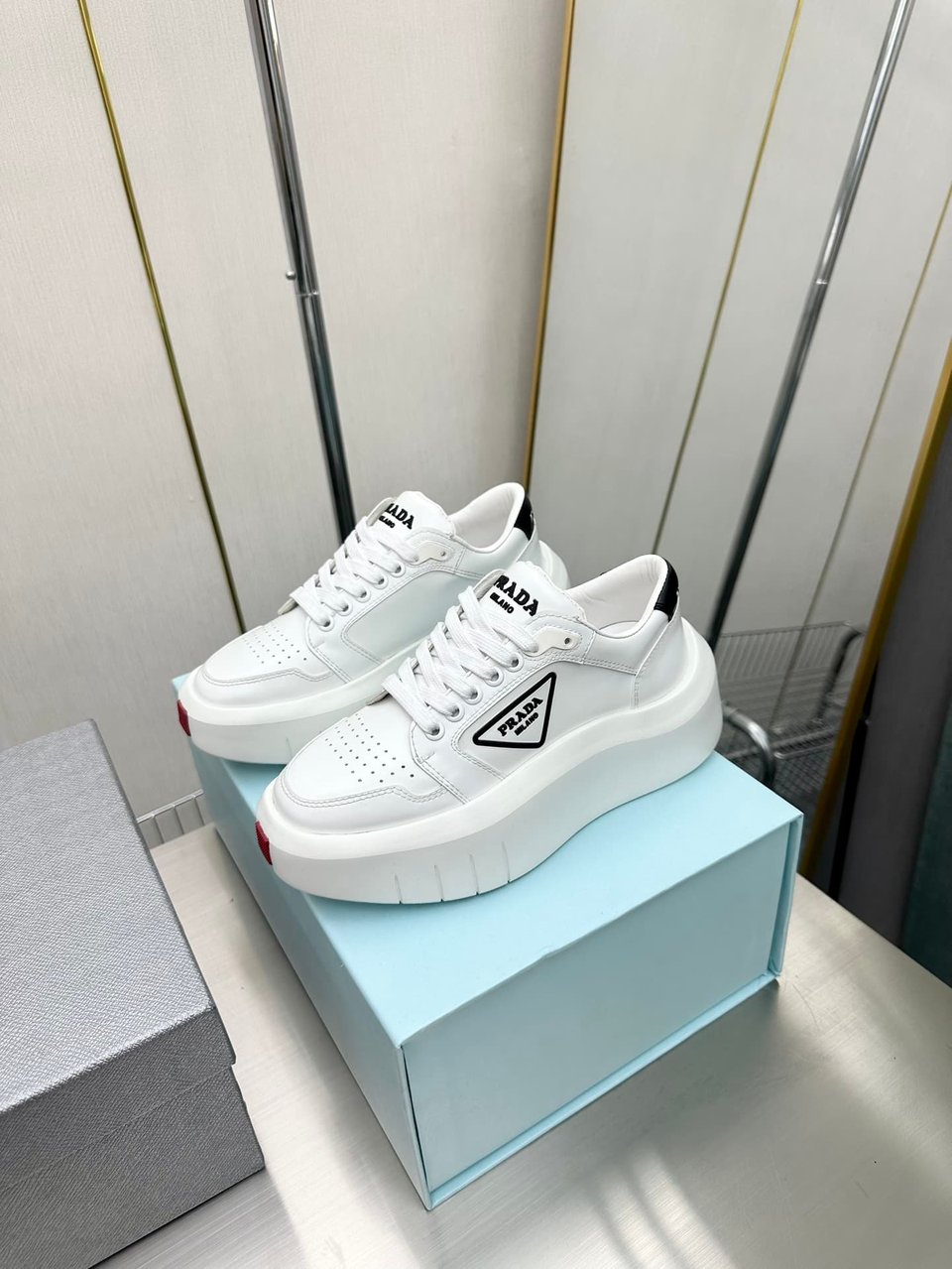 Prada Leather Platform Sneakers White view 7