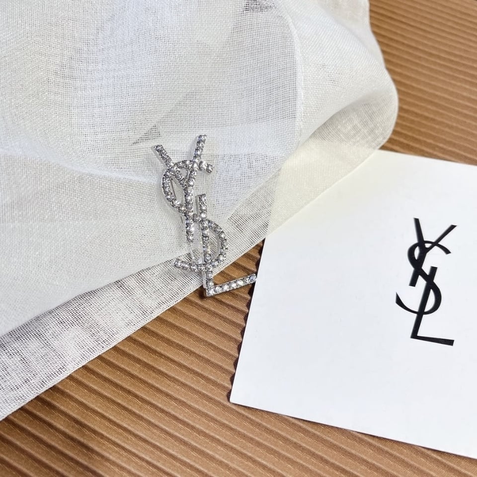 Saint Laurent Ysl Brooch Silver With Stones Attached view 2