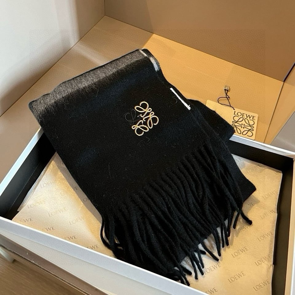 Loewe Mohair Scarf Stripe Black Gray For Women 180cm view 3