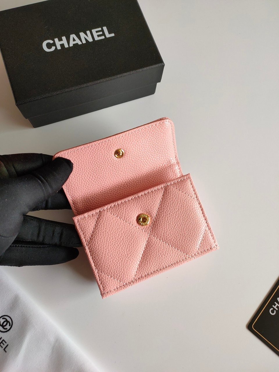 Chanel Trifold Purse 12 Peach Grained Calfskin Gold Icon view 4