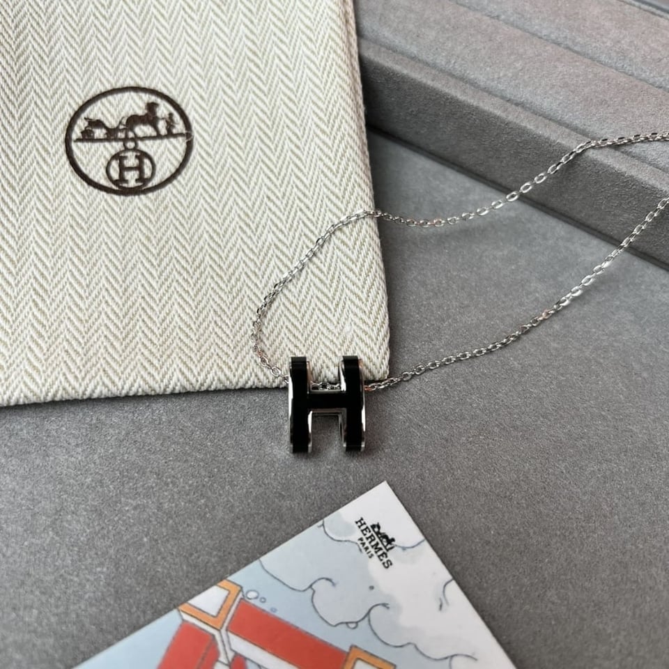 Hermes Mini Pop H Pendant Necklace Black And Silver view 3