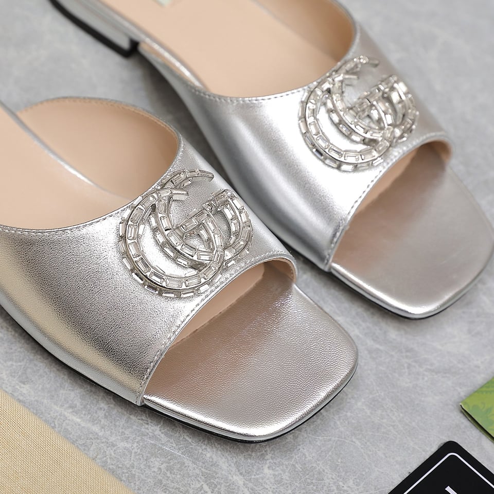 Gucci Gg Crystal Slippers Silver view 8