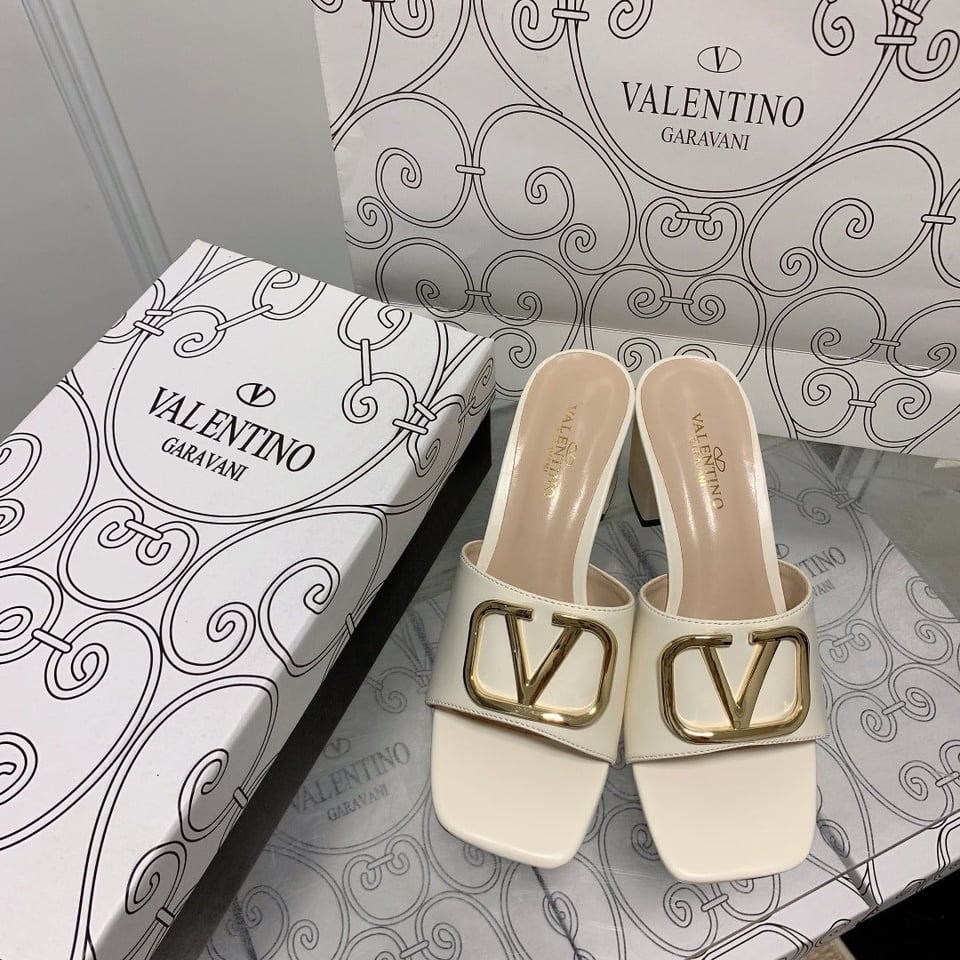 Valentino Vlogo Signature Square Toe Middle Heel White Slide Sandal view 6
