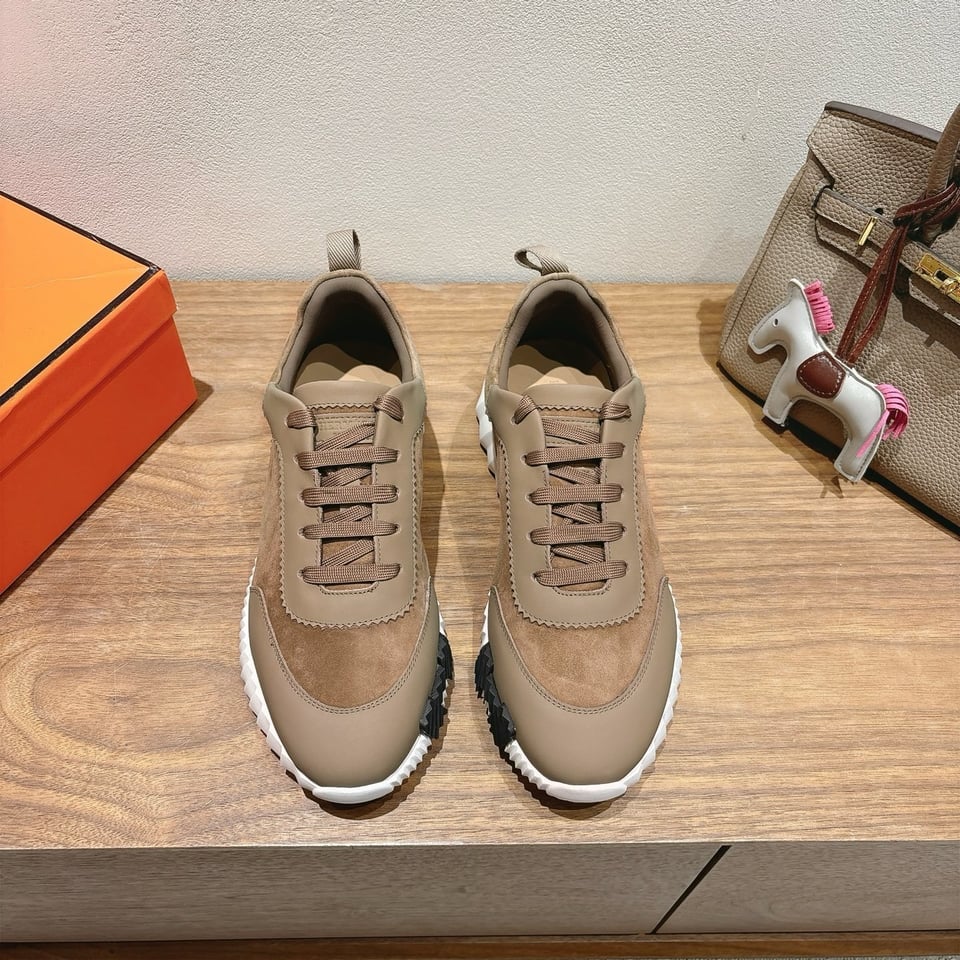 Hermes Bounce Sneakers In Suede And Calfskin Brown- Shoes for Men view 4