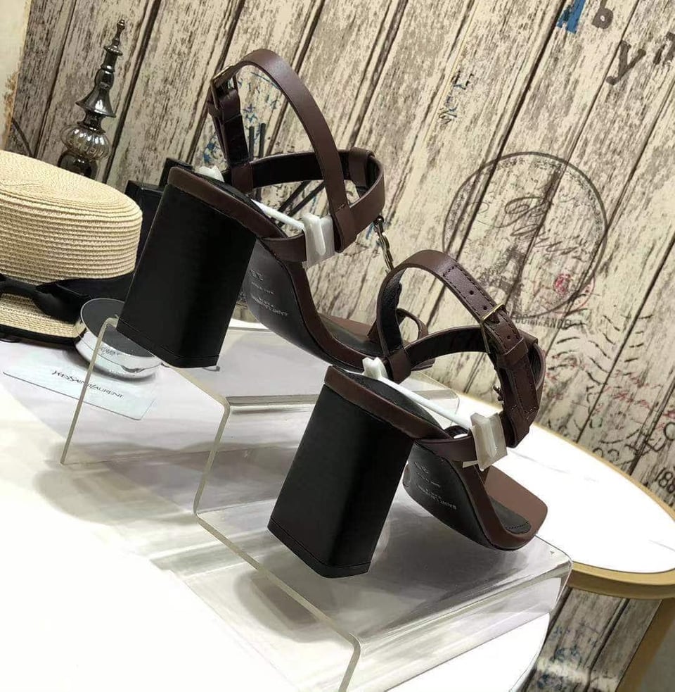 Saint Laurent Cassandra Leather Slingback Sandals Brown view 3