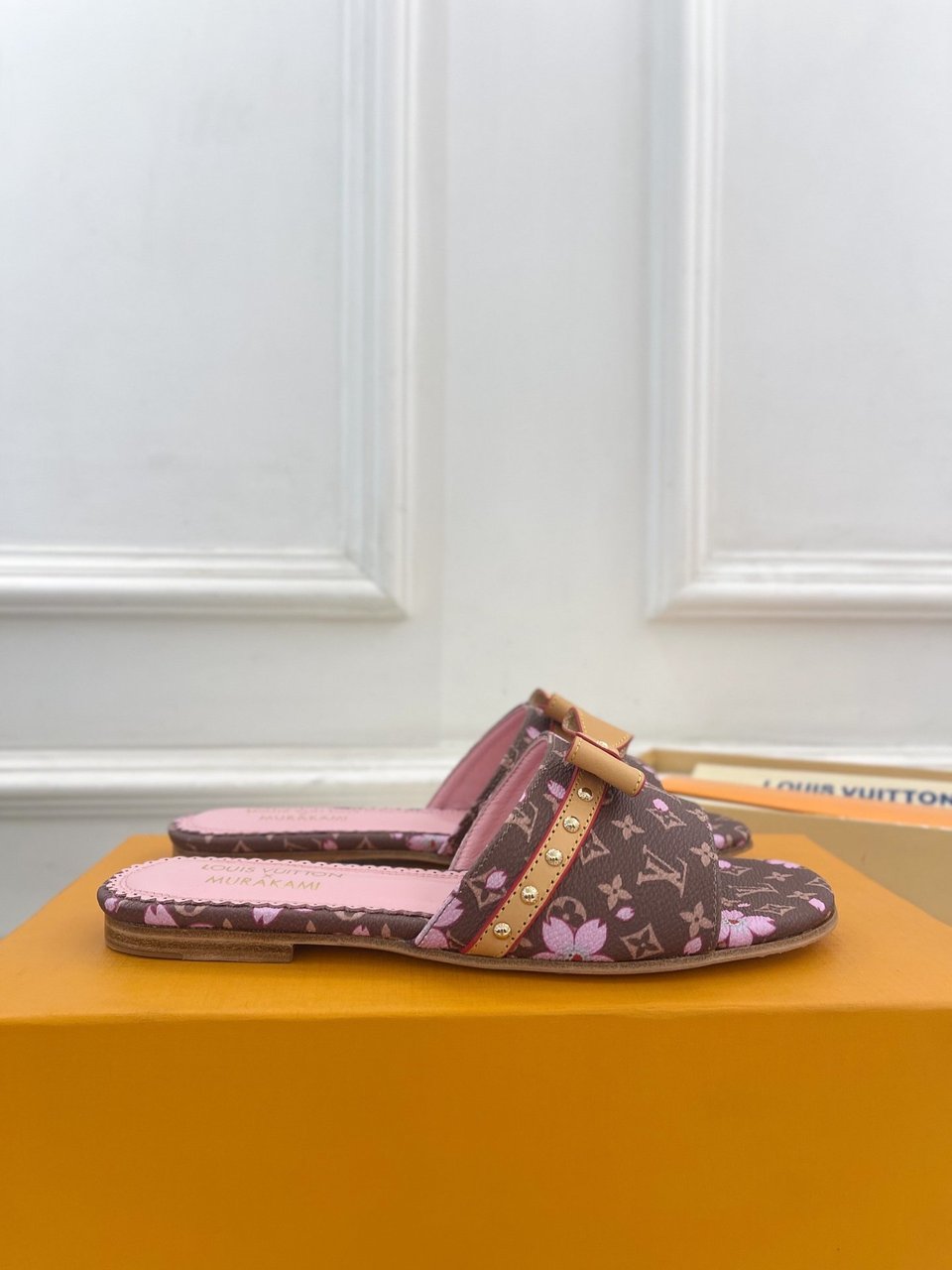 Louis Vuitton x Takashi Murakami Cherry Blossom Flat Slide Sandal Brown Monogram Canvas view 9