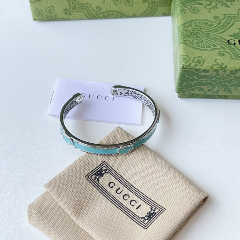 Gucci Cuff Bracelet Interlocking Gg Sterling Silver Turquoise Enamel view 7